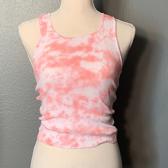 Coral Pink Cropped Tie Dye Tank Top - Picture 2 of 3
